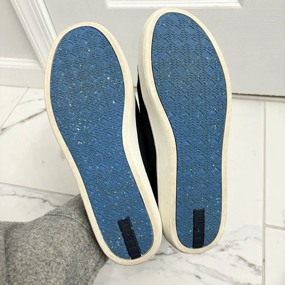 LL Bean Eco Bay Knit Sneakers Stretch Lace Up Navy Blue Womens 10 Washable